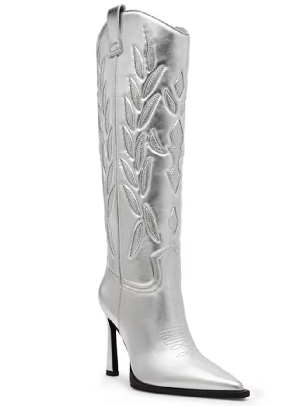 Steve Madden Kinzee-R Silver Rhinestone Tall Western Stiletto Boots NIB Size 8